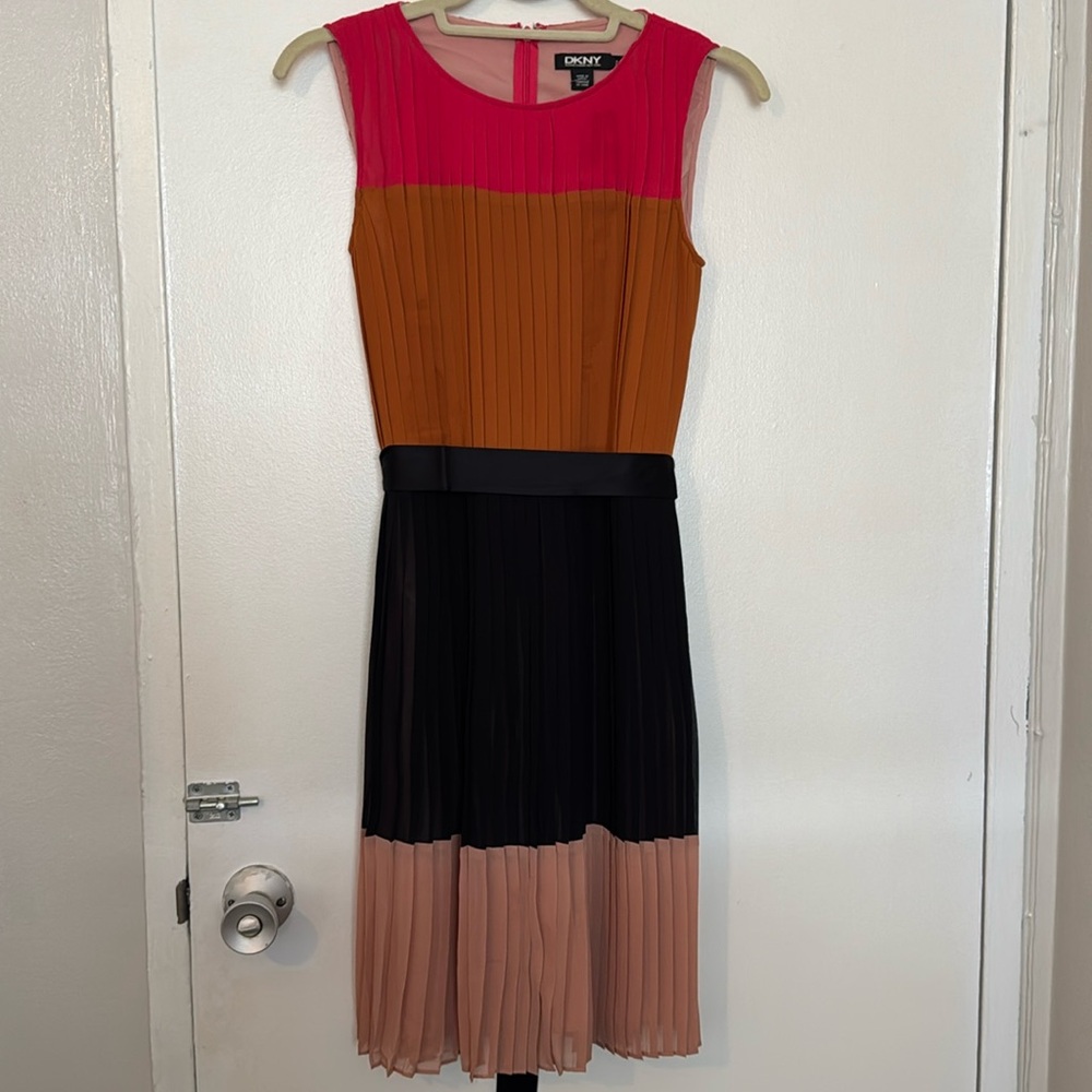 DKNY color block pleated dress.